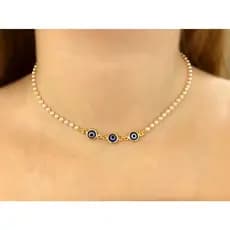 Colar 3 Olhos Gregos Banhado a Ouro 18k