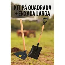 Kit Enxada Cabo De Madeira 1,20M + Pá Quadrada Com Cabo De Madeira 71cm