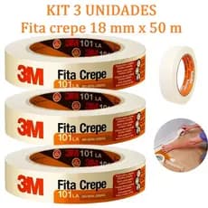 KIT 3 UNID. Fita crepe 18 mm x 50 m C-101LA 3M ORIGINAL