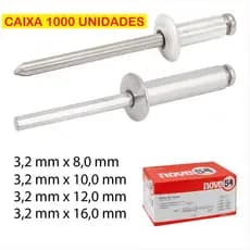 Rebite de repuxo Pop Alumínio 3,2 mm caixa fechada com 1.000 peças - NOVE54