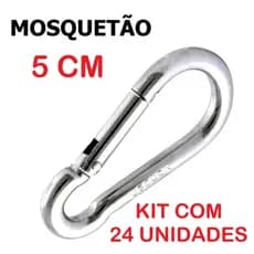 Kit 24 Mosquetão Aço Carbono 5cm 5x50 Trava Simples Suporta 100kg