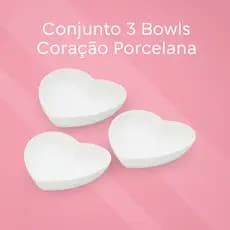 Conjunto 3 Bowls Coração Bon Gourmet 15×13×5 cm Porcelana Mesa Posta & Petiscos