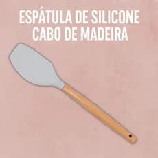 Espátula de Silicone Cabo de Madeira Cinza Utensílio Cozinha Premium para Panelas Antiaderentes