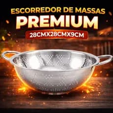 Escorredor de Massas Inox Premium 28×28×9 cm Mundiart Alta Qualidade Cozinha