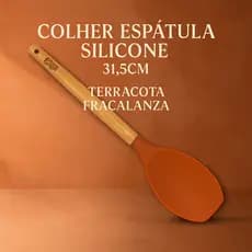 Colher Espátula Silicone 31,5cm Terracota Fracalanza Cabo em Madeira para Cozinhar Antiaderente e Resistente
