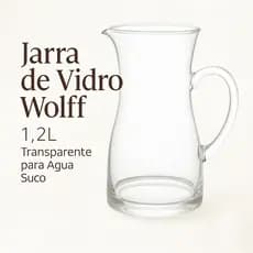 Jarra de Vidro WOLFF 1,2L Transparente para Água, Suco e Bebidas em Geral Ideal para Mesa Posta Decorativa