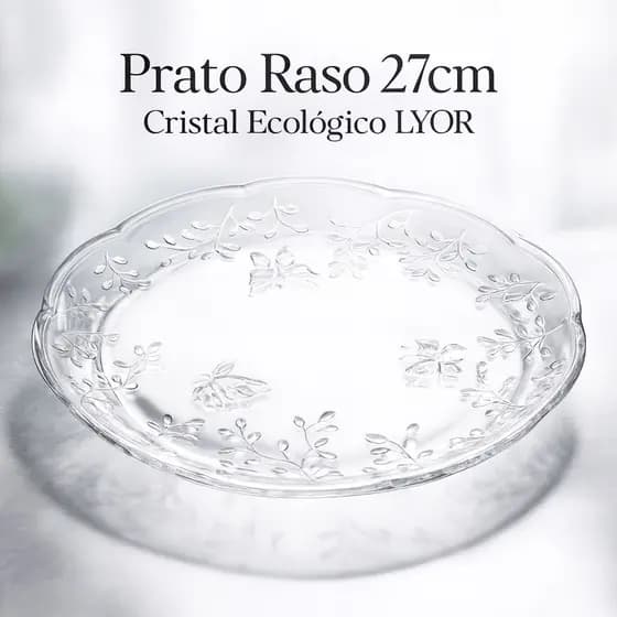 Prato Raso Luxo New Butterfly 27cm Cristal Ecológico Lyor para Jantar Sobremesa Mesa Posta Elegante Decorativo
