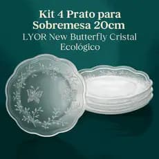 Kit 4 Prato para Sobremesa 20cm LYOR New Butterfly Cristal Ecológico Mesa Posta Doces e Frutas