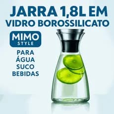 Jarra 1,8L em Vidro Borossilicato Mimo Style para Água Suco e Bebidas Resistente a Calor Mesa Posta