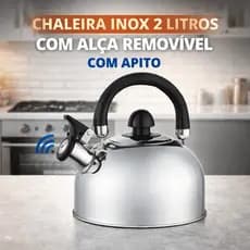 Chaleira Inox 2 L com Apito Alça Móvel Basic Inox Mundiart Água Quente Cozinha