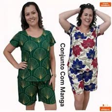 Conjunto com manga de liganete para senhoras feminino Blusa e short Kits com 1,2,3