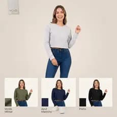 Blusa Curta Manga Longa/ cropped Moletom Moda feminina outono inverno lisa básica