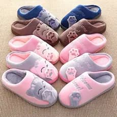 Pantufa Chinelo Feminino V010 Sapato Gato Da Sorte De Inverno Antiderrapante Flexível Quente De Inverno