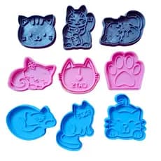 Kit com 9 Cortadores para Biscoito Pasta Americana Biscuit Pet Cat CT10984T