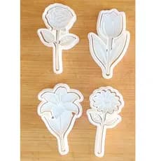 Kit com 4 Cortadores para Biscoito Decorado para Confeitaria Artesanato Flores Dia da Mulher, das Mães CT12454
