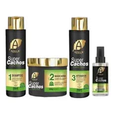 KIT SUPER CACHOS 4 PASSOS MANUTENÇÃO CAPILAR ADLUX CACHOS DEFINIDOS E VOLUMOSOS HIDRATAÇÃO NUTRIÇÃO