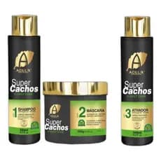 KIT SUPER CACHOS 3 PASSOS MANUTENÇÃO CAPILAR ADLUX CACHOS DEFINIDOS VOLUMOSOS HIDRATAÇÃO