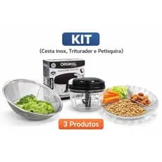 Kit cozinha tres peças, Kit cesta inox triturador e petisqueira
