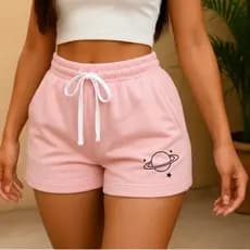 Shorts Moletinho Estampado Planeta Feminino Fitness Dia a Dia Confortável