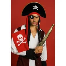 Fantasia Pirata Masculina Homem Carnaval Chapéu Tapa Olho Bandana Brinco Garrucha Brinquedo