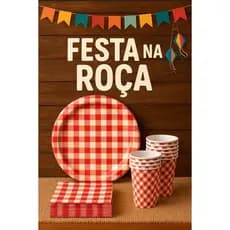 KIT Festa Junina Copo + Prato + Guardanapo  Xadrez Vermelho Descartáveis Decoração Mesa Piquenique Aniversário Pic Nic