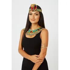 Kit 2un Tiara Bracelete Cleópatra Rainha Egípcia Cobra Festa Cor Dourado Serpente Fantasia