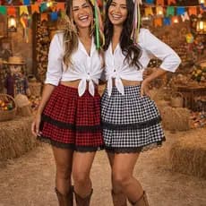 Saia Xadrez Festa Junina Caipira Quadrilha Tiara Xadrex Rodada Adulta São João Babado Laço