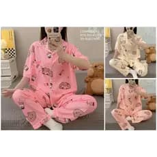 Pijamas Feminino Americano Adulto  Curto Longo Malha amamentação Com Botões Frio e Calor