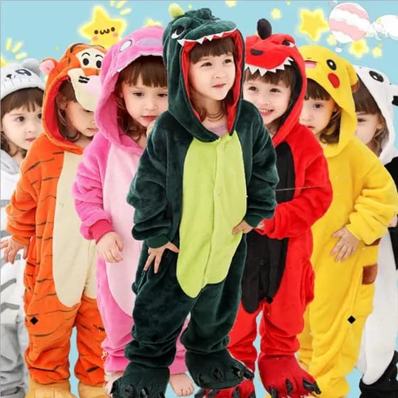 Pijama Macacão Infantil para Inverno -  Panda, Unicórnio, Jacaré, Tigre, Dinossauro