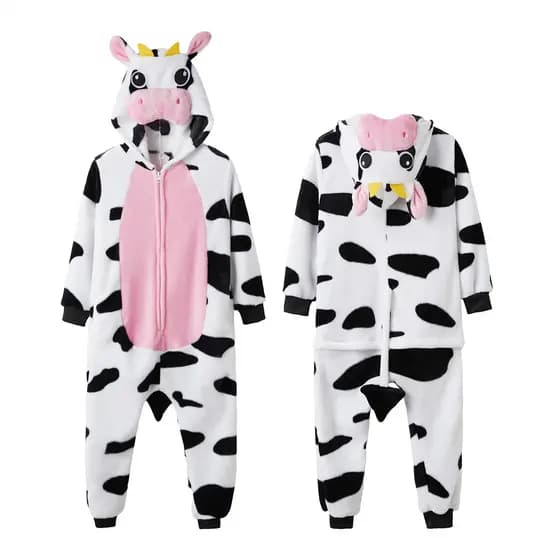 Novas Mulheres Homens Rosa Vaca Kigurumi Animal Pijamas Unisex Bonito Dos Desenhos Animados Macacão Crianças Meninas Men