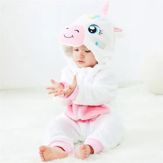 Macacão De Desenho Animado De Unicórnio Para Bebê , Fantasia De Animal Com Capuz , Roupa De Cosplay Infantil Quente Cria