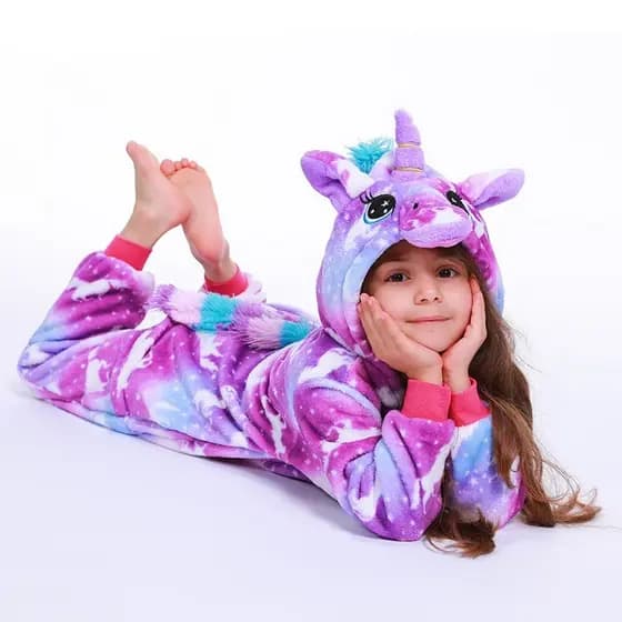 Pijama Infantil De Unicórnio Com Ponto , Fantasia De Cosplay De Animal De Flanela Macia , Roupa De Dormir De Uma Peça Ca