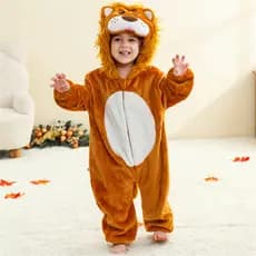 Macacão De Leão Para Bebês , Flanela Aconchegante Recém-Nascidos , Pijama Infantil De Desenho Animado Com Ponto De Dinos