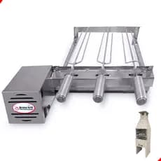 Kit Grill Inox 3 Espetos Giratório Para Churrasqueira Pré-moldada De 45cm Único Andar