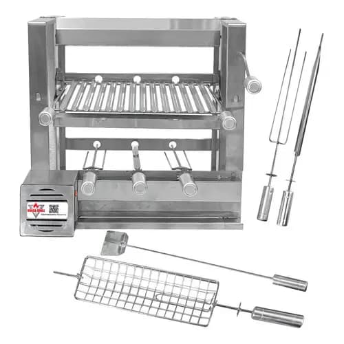 Brasa Grill Elevatória C/ Grelha E Painel C/ Motor 3 Espetos