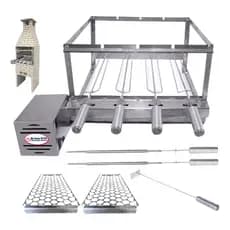 Combo Brasa Grill GIra 4 Espetos para Churrasqueira Pré Moldada de 55cm Espaço Interno Largura