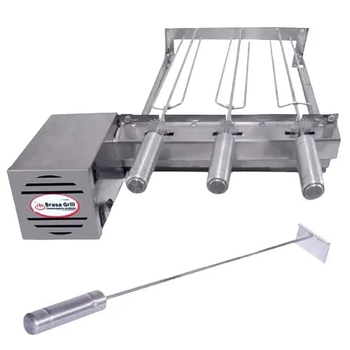 Brasa Grill Único Andar Gira 3 Espetos Churrasqueira Elétrica Giratória Bi Volts + Espalha Brasa