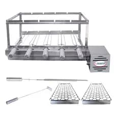 Combo Simples Tradicional Brasa Grill Gira 5 Espetos Churrasqueira Elétrica Giratória