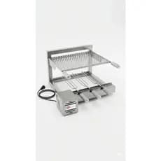 Brasa Grill Grelha Flutuante Moeda 50cm Largura com Painel Removível Gira 3 Espetos
