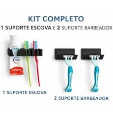 Kit Suporte de Escova de Dente e Pasta + 2 Suportes Barbeador Organizador Parede Banheiro