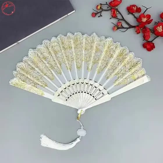 Art Craft Gift Fan Chinês Estilo Ventilador Dobrável Mão Ouro Em Pó Plástico Dança Festa De Casamento Presente DGE