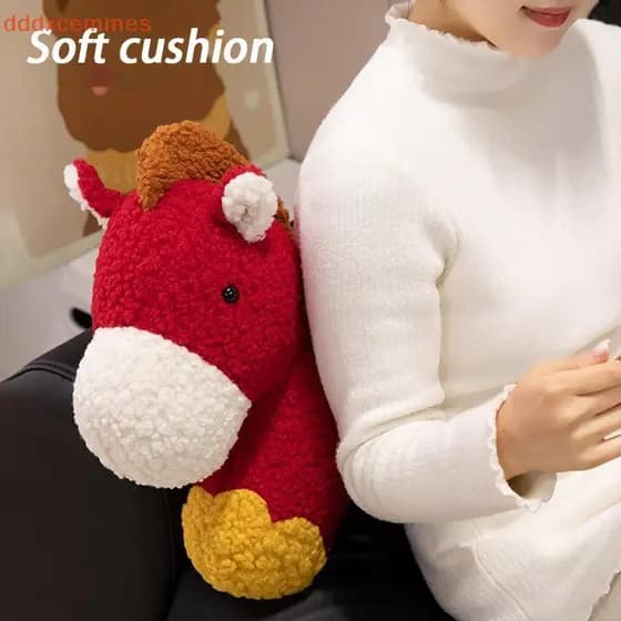 [dddxcemmes] Cavalo Vermelho Ano Bonito Brinquedo De Pelúcia Travesseiro Sofá Sala De Estar Decoração De Casa Presente