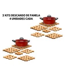 02 Jogos de Descanso de Panelas em Madeira Cada Jogo com 4 Unidades VALIZ