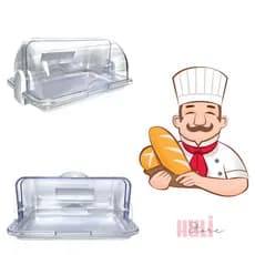 Porta Pão Retangular Cristal Com Tampa Articulável Para Mesa 30x20cm Keita Linha Premium K10