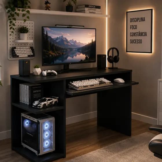 Mesa Gamer Preto Escrivaninha Mesa De Computador