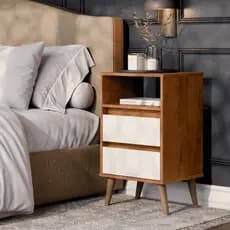 Mesa De Cabeceira 2 Gavetas e Nicho Compacta Para Quarto Com Pés Moderna - Cores