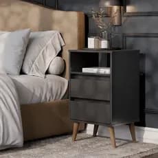 Mesa De Cabeceira 2 Gavetas e Nicho Compacta Criado para Quarto Com Pés - Preto