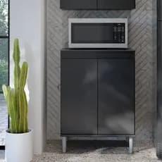 Balcão Microondas 2 Portas Organizador de Cozinha Multiuso - Preto