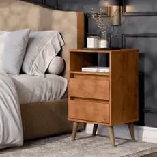 Mesa De Cabeceira Freijó 2 Gavetas e Nicho Compacta Para Quarto Com Pés Moderna