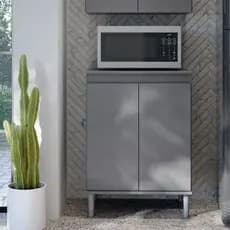 Balcão Microondas 2 Portas Organizador de Cozinha Multiuso - Cinza